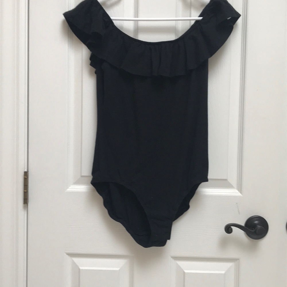 Black off shoulder body suit